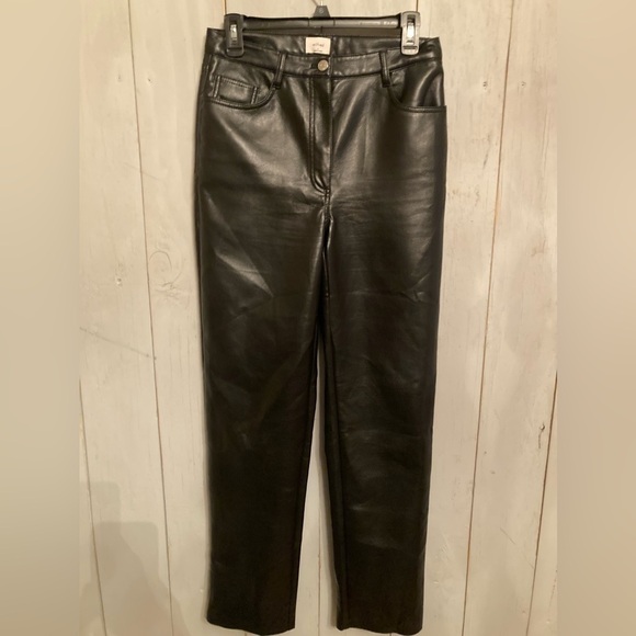 Aritzia Wilfred Melina Pant Black Vegan Leather Straight Leg High Waisted Size 8 - Picture 5 of 9